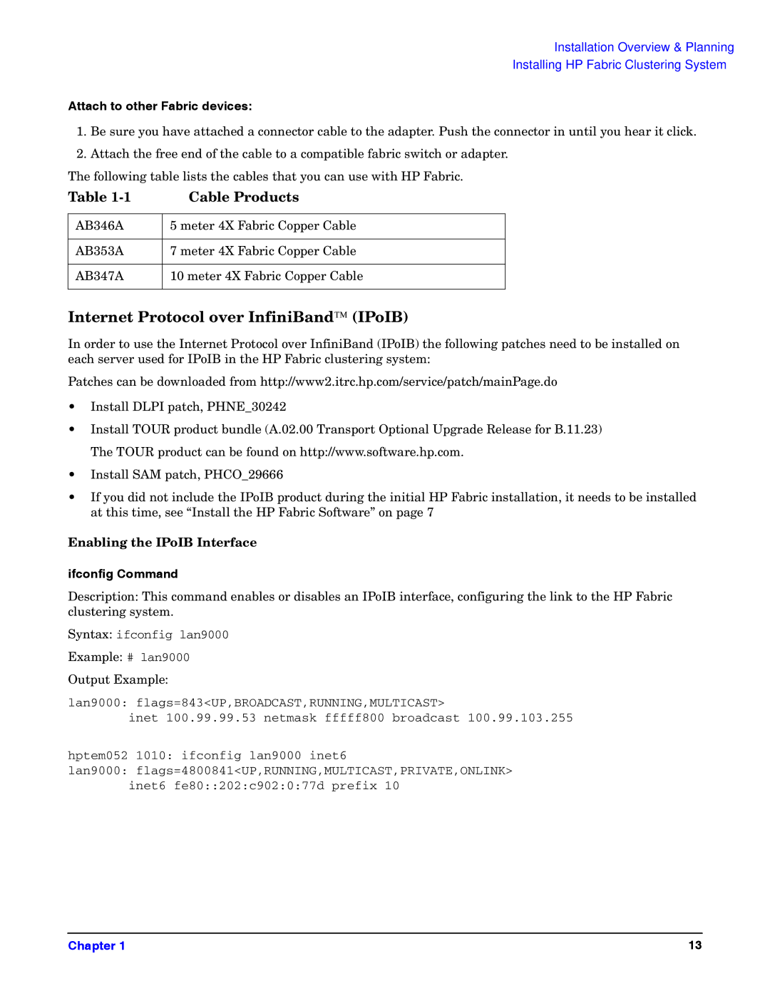 HP General IO Connectivity Internet Protocol over InfiniBand IPoIB, Attach to other Fabric devices, Ifconfig Command 