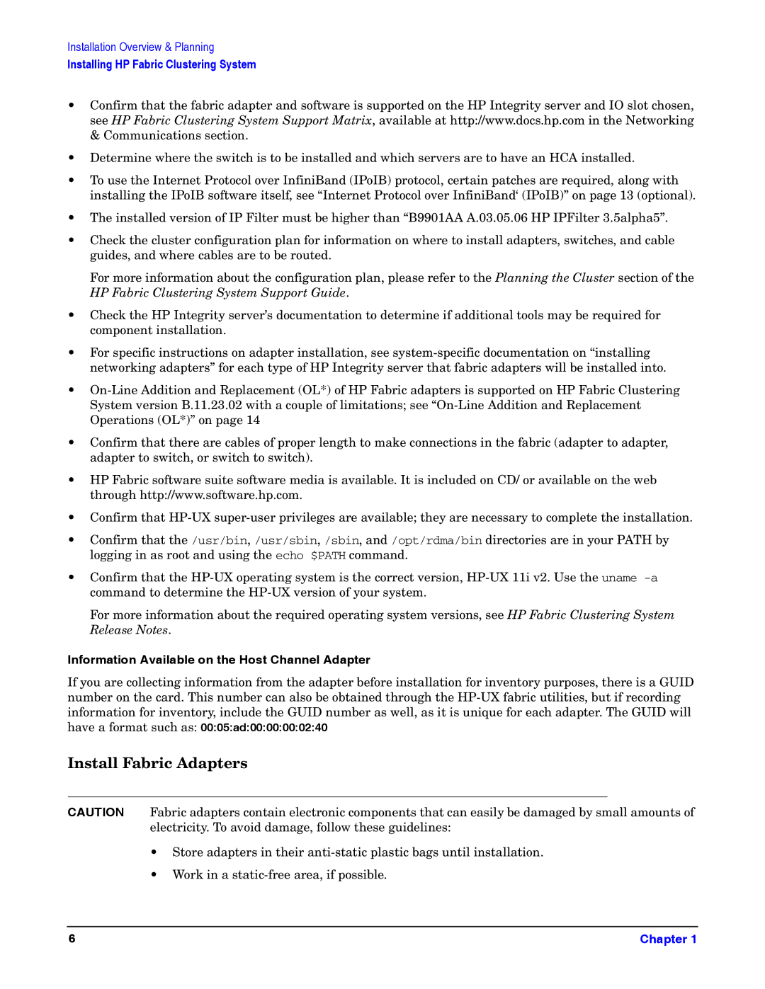 HP General IO Connectivity manual Install Fabric Adapters, Information Available on the Host Channel Adapter 