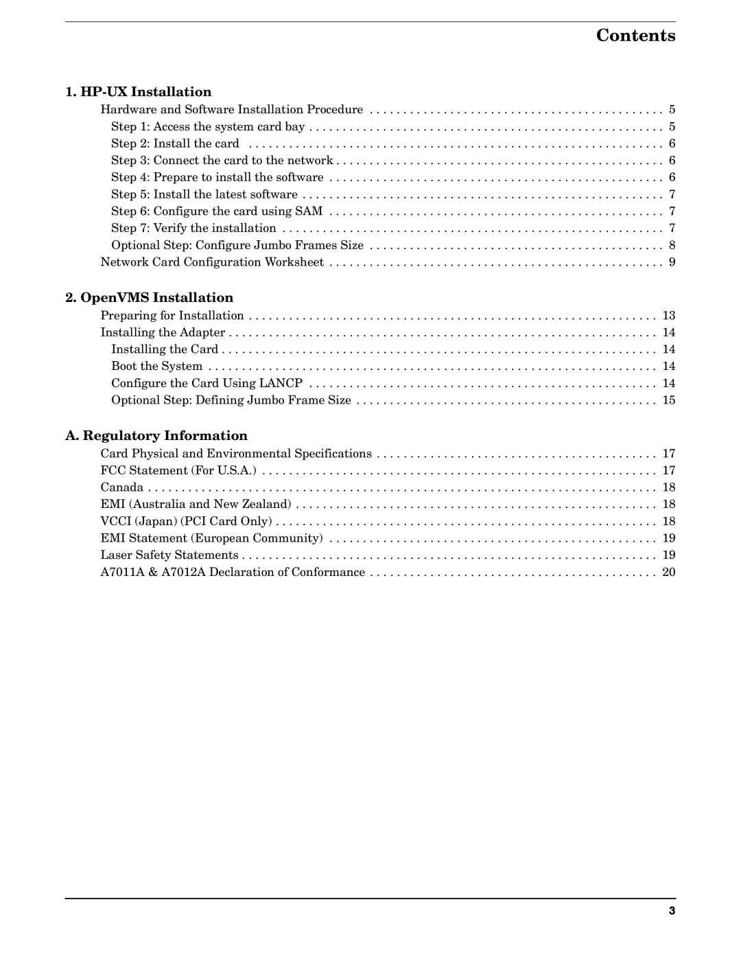 HP Gigabit Ethernet and 100Base-T Cards manual Contents 