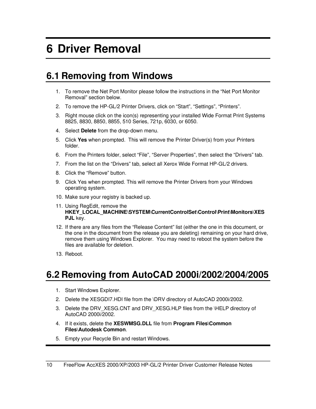 HP GL/2 manual Driver Removal, Removing from Windows 