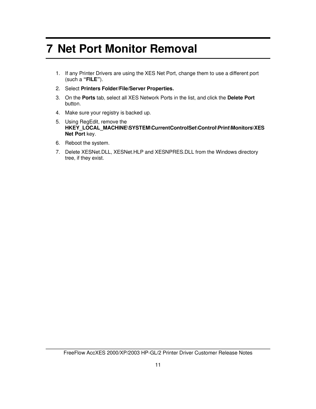 HP GL/2 manual Net Port Monitor Removal, Select Printers Folder/File/Server Properties 