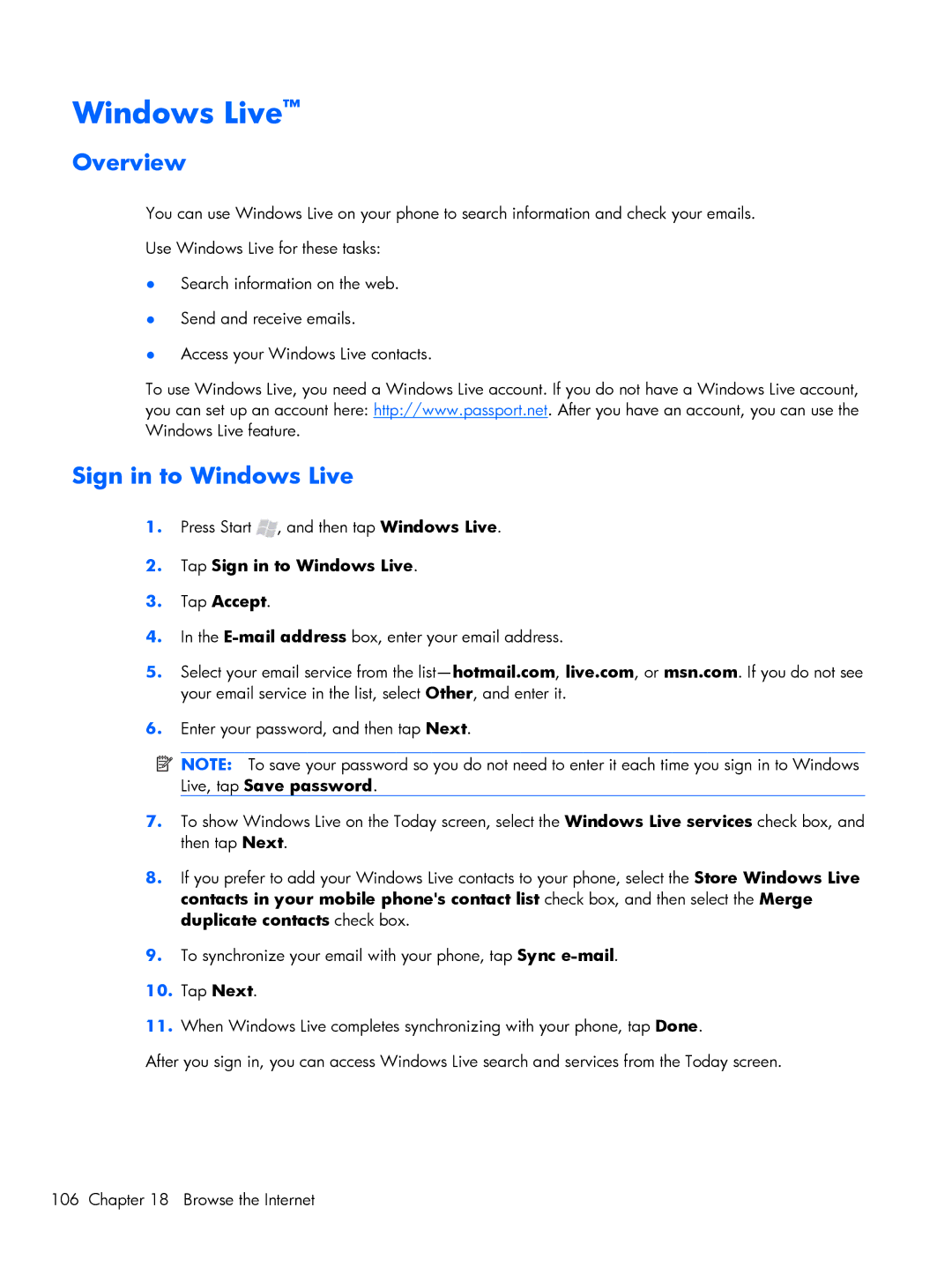 HP Glisten-AT&T manual Overview, Tap Sign in to Windows Live Tap Accept 