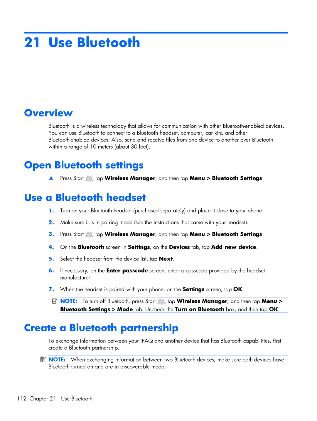 HP Glisten-AT&T manual Use Bluetooth, Open Bluetooth settings, Use a Bluetooth headset, Create a Bluetooth partnership 