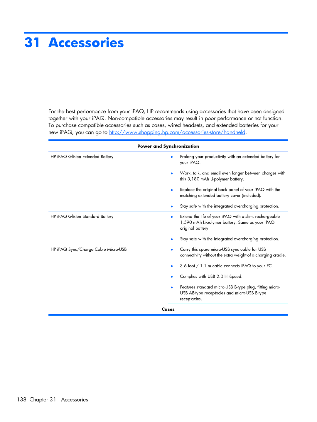 HP Glisten-AT&T manual Accessories, Power and Synchronization 