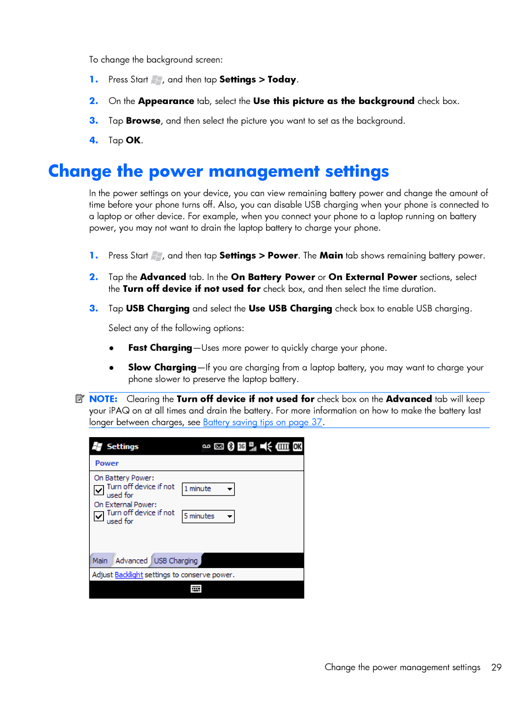 HP Glisten-AT&T manual Change the power management settings 