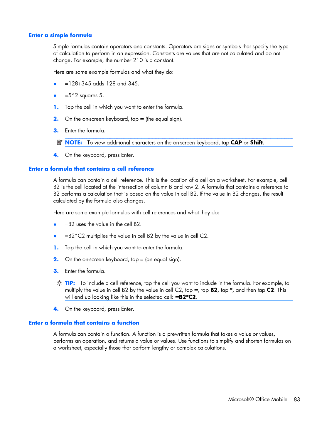 HP Glisten-AT&T manual Enter a simple formula, Enter a formula that contains a cell reference 