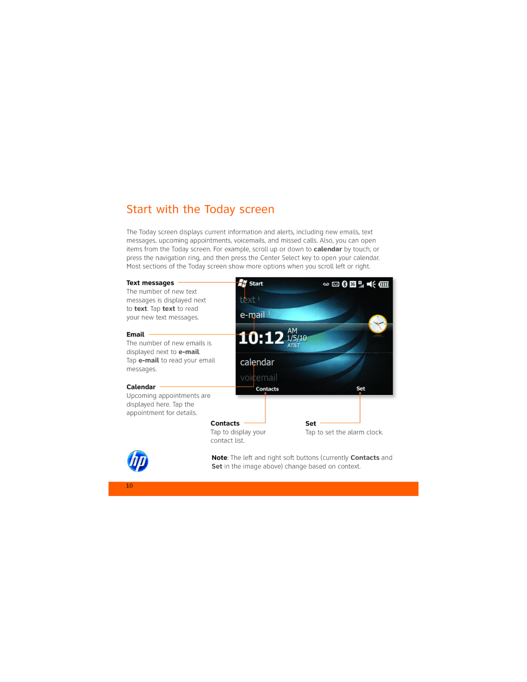 HP Glisten-AT&T manual Start with the Today screen, Text messages 