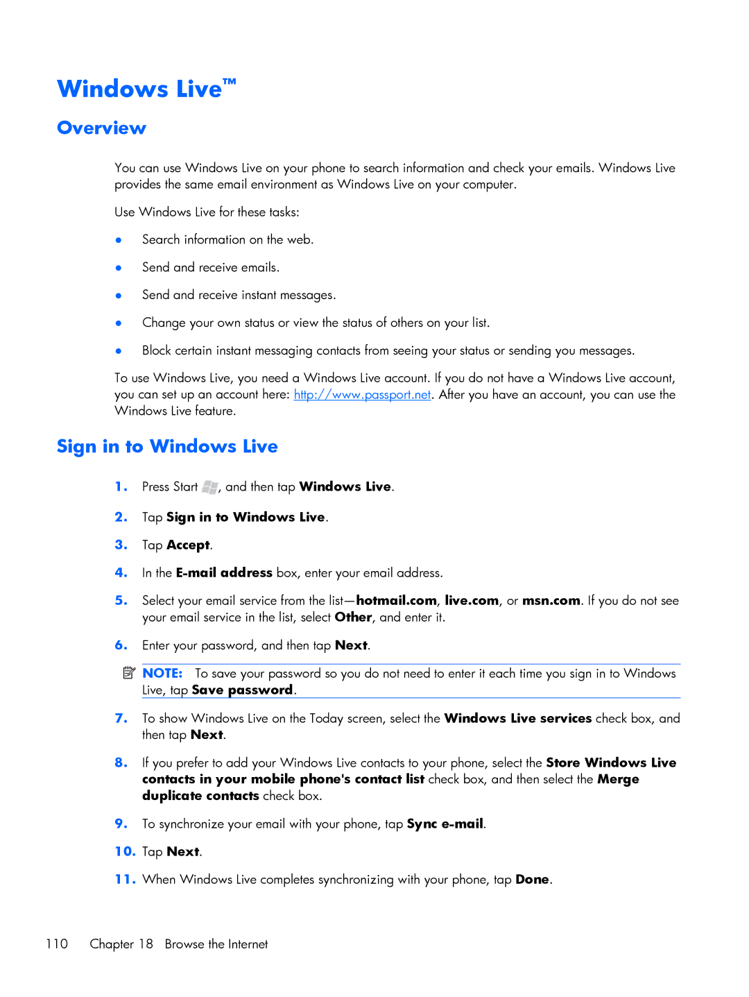 HP Glisten manual Overview, Tap Sign in to Windows Live Tap Accept 