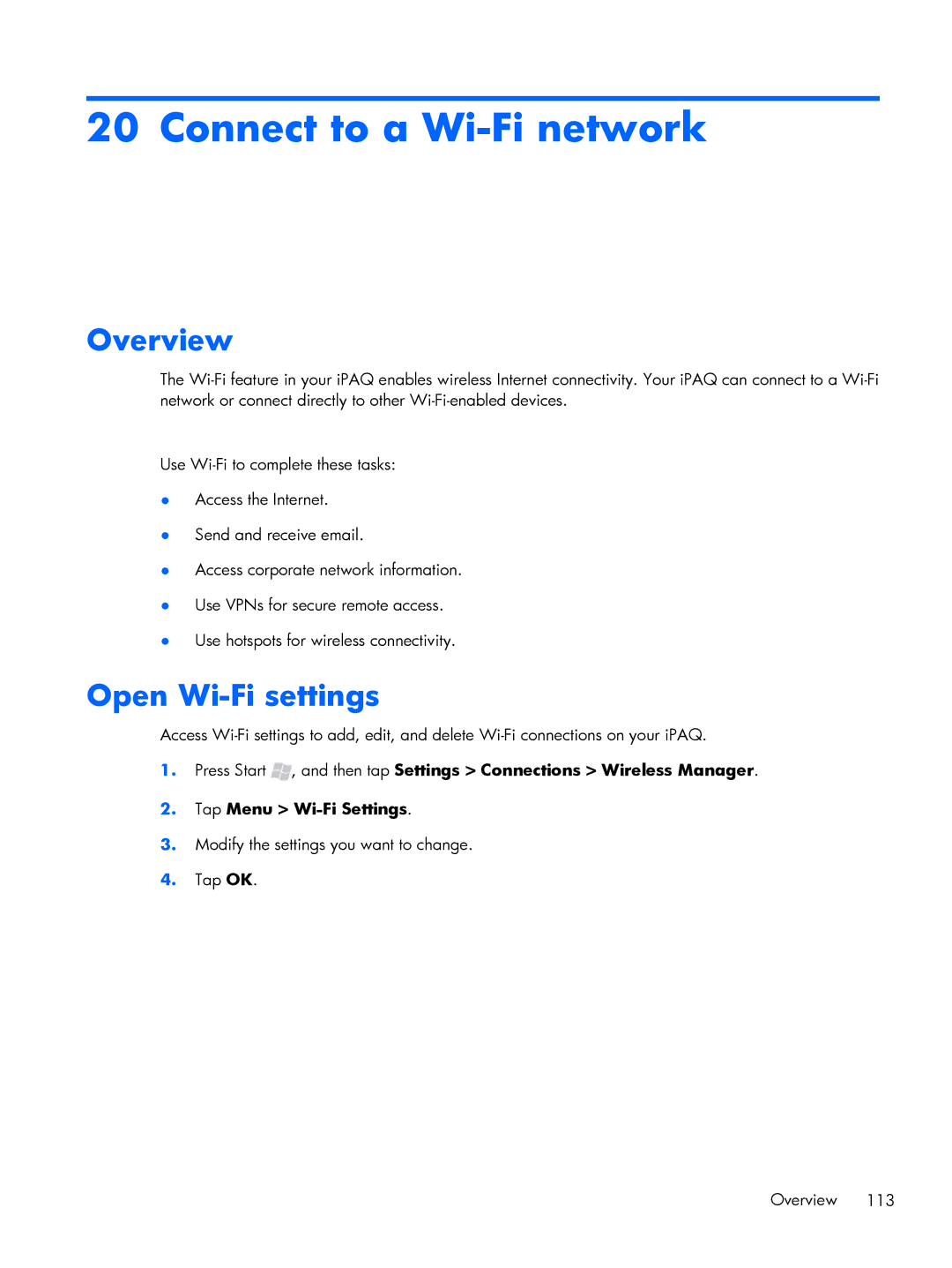 HP Glisten manual Connect to a Wi-Fi network, Open Wi-Fi settings 