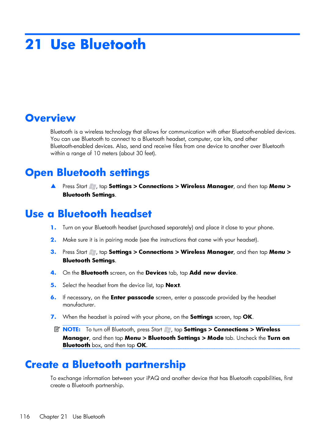 HP Glisten manual Use Bluetooth, Open Bluetooth settings, Use a Bluetooth headset, Create a Bluetooth partnership 