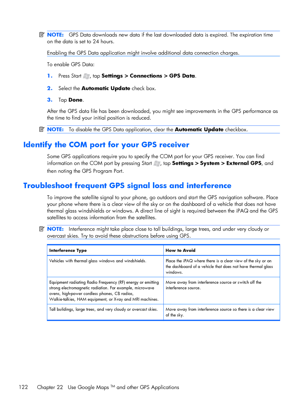 HP Glisten manual Identify the COM port for your GPS receiver, Troubleshoot frequent GPS signal loss and interference 