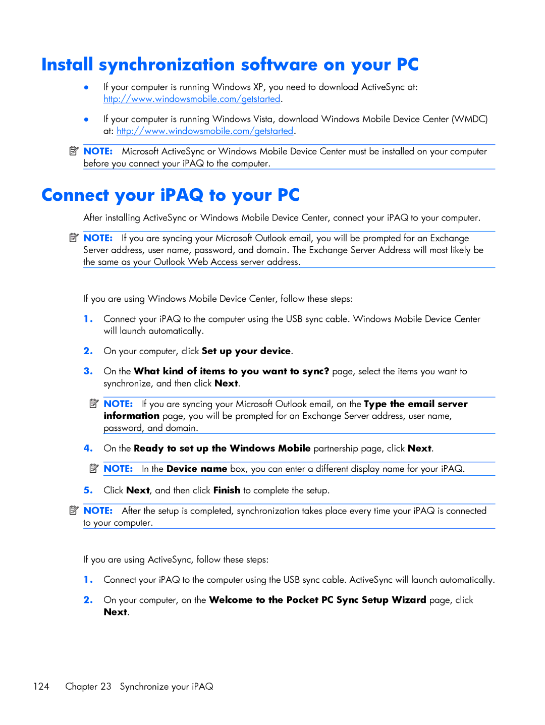 HP Glisten manual Synchronize your iPAQ 