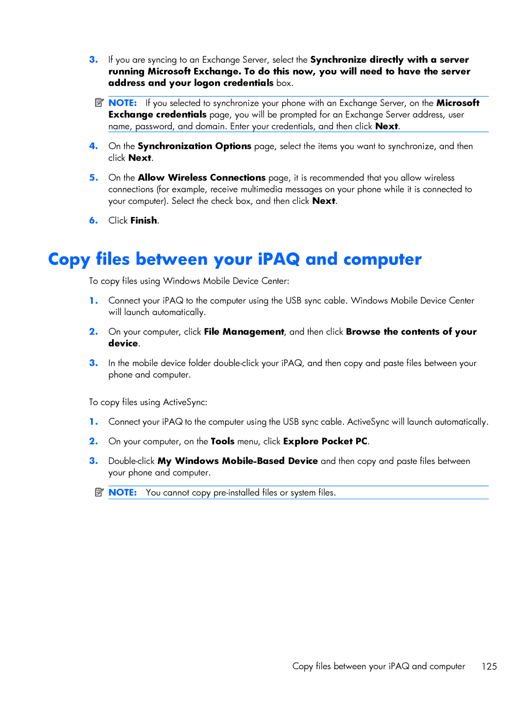 HP Glisten manual Copy files between your iPAQ and computer 