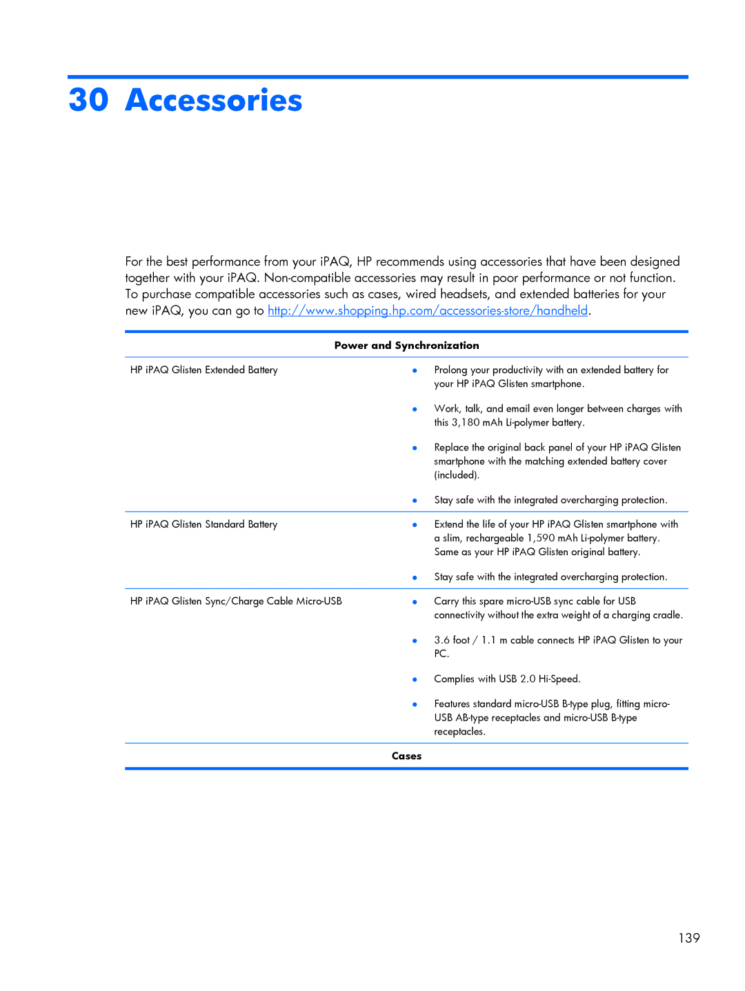 HP Glisten manual Accessories, Power and Synchronization 