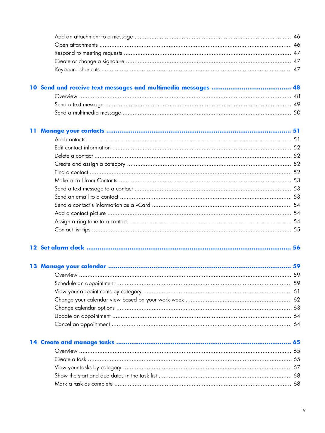 HP Glisten manual Send and receive text messages and multimedia messages, Manage your contacts, Create and manage tasks 