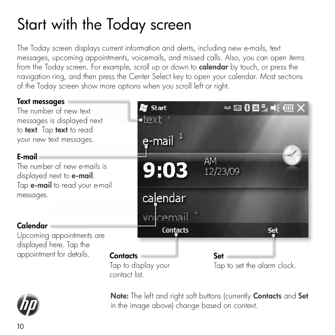 HP Glisten manual Start with the Today screen 