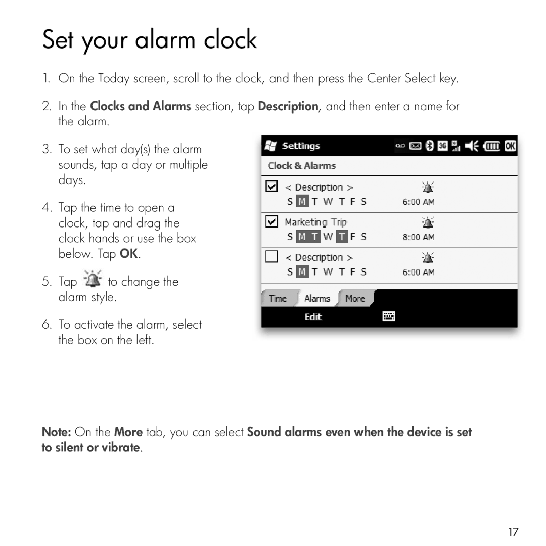 HP Glisten manual Set your alarm clock 