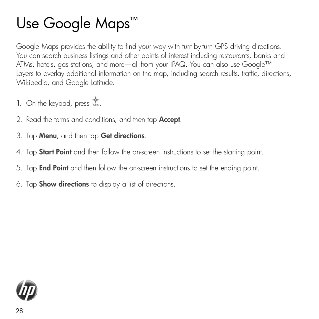 HP Glisten manual Use Google Maps 