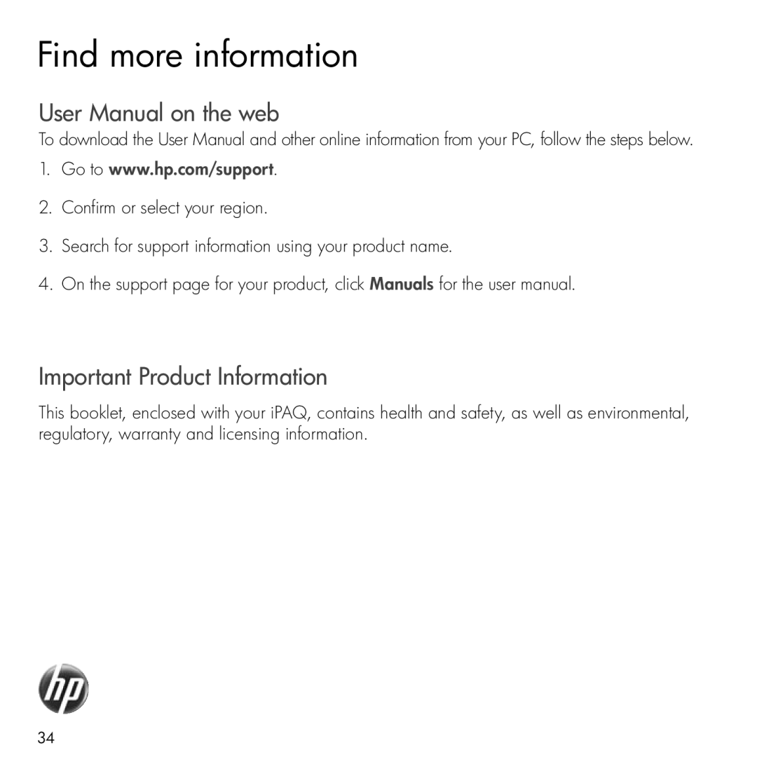 HP Glisten manual Find more information, Important Product Information 