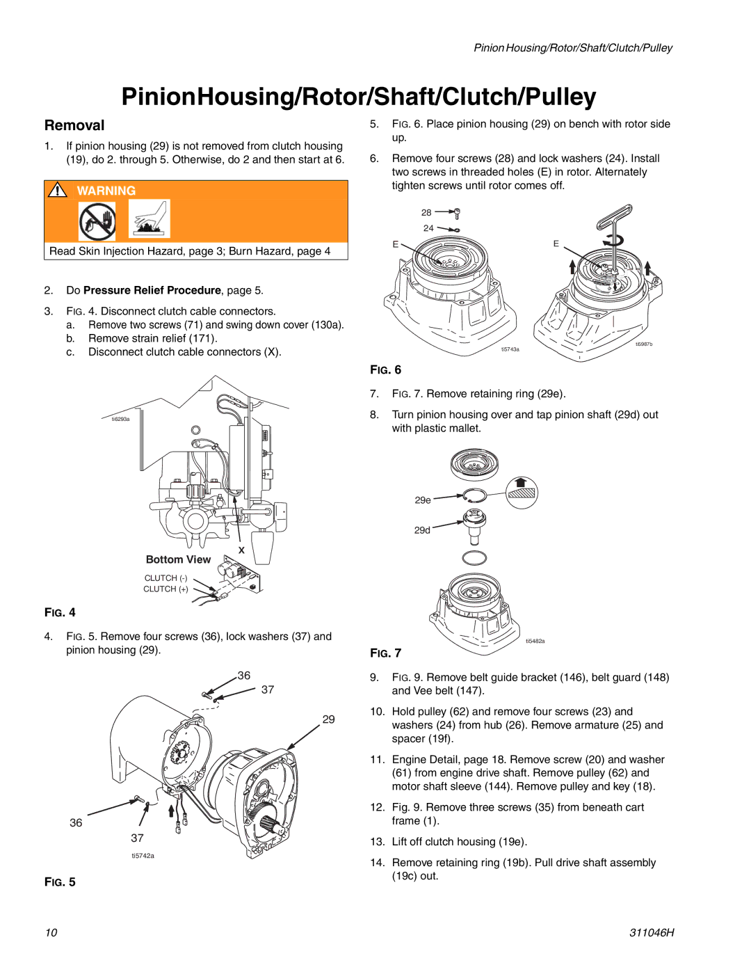 HP GMAX 5900 manual PinionHousing/Rotor/Shaft/Clutch/Pulley, Removal 