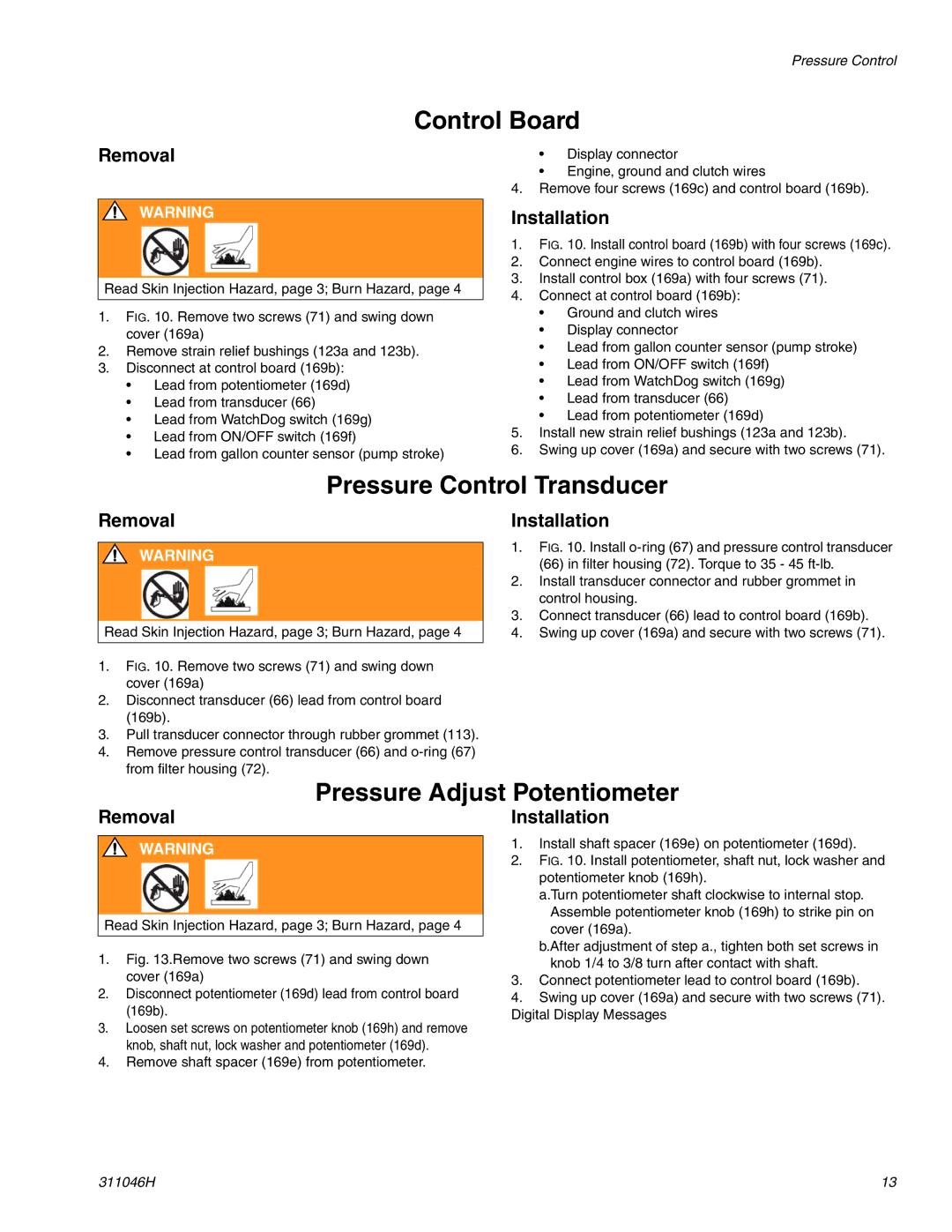 HP GMAX 5900 manual Control Board, Pressure Control Transducer, Pressure Adjust Potentiometer 