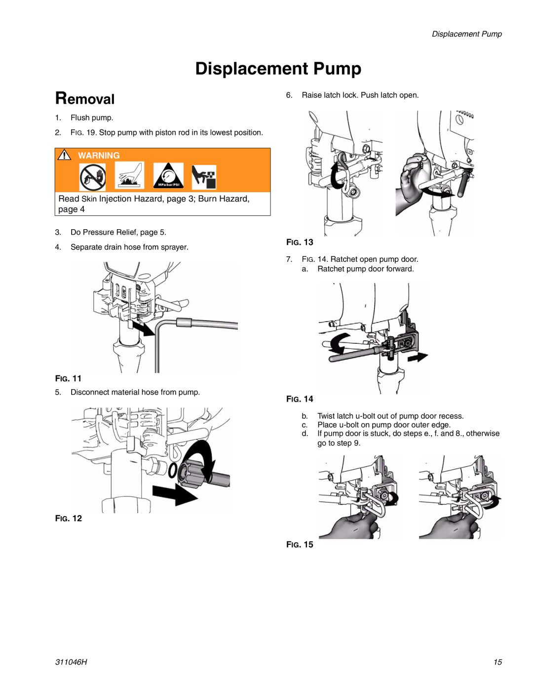 HP GMAX 5900 manual Displacement Pump, Read Skin Injection Hazard, page 3 Burn Hazard 