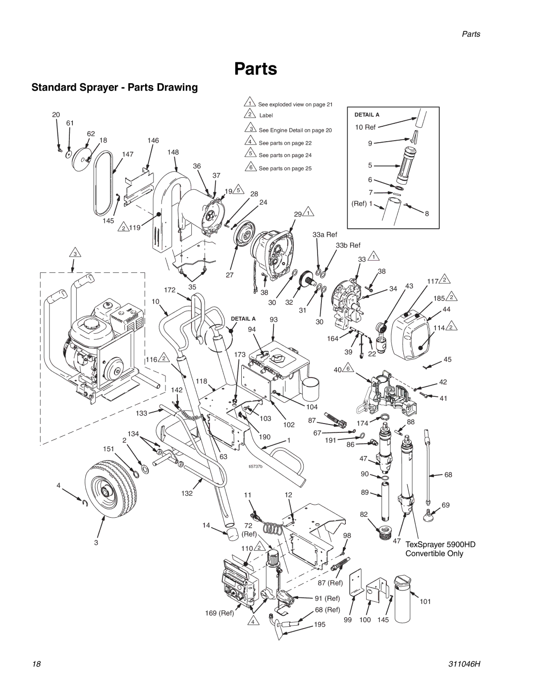 HP GMAX 5900 manual Standard Sprayer Parts Drawing 