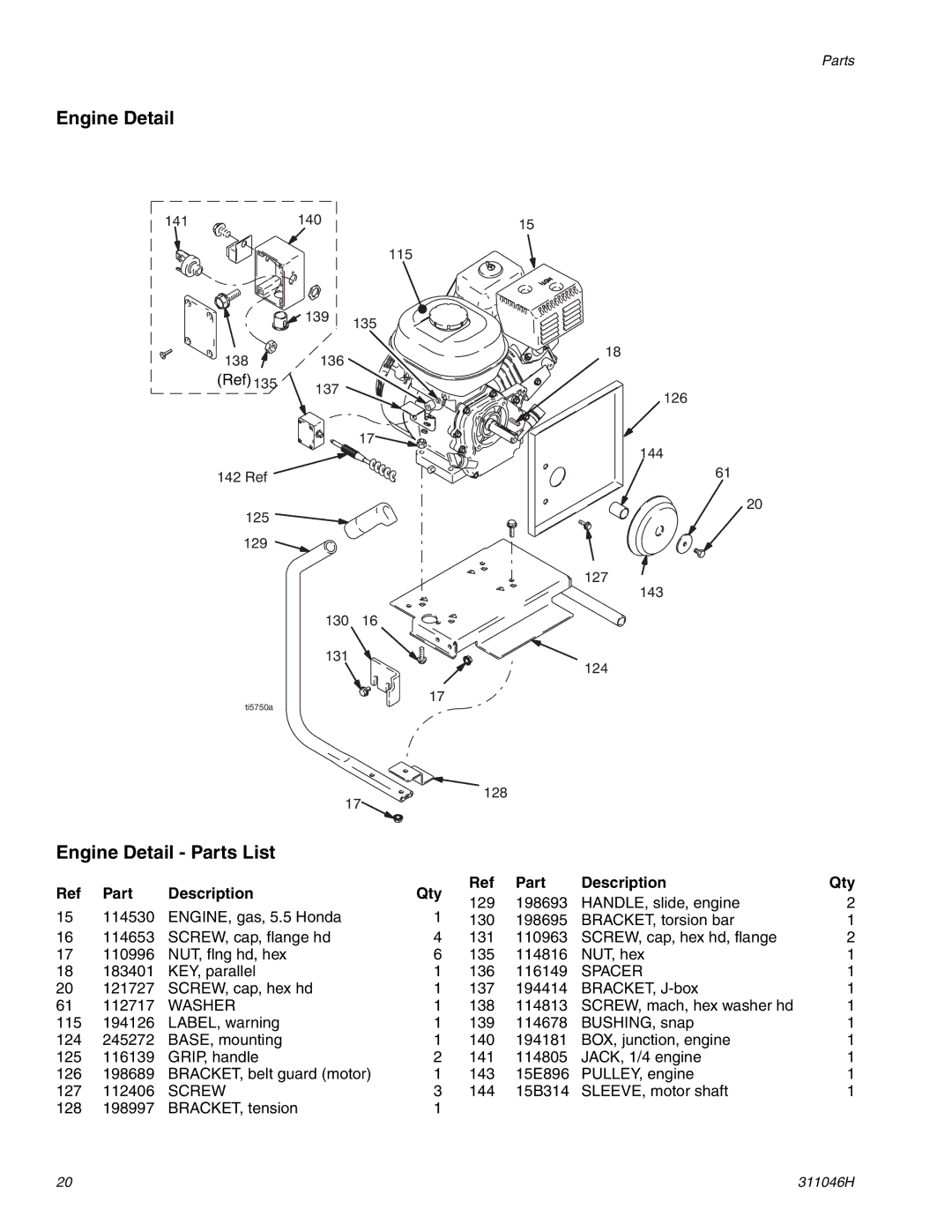 HP GMAX 5900 manual Engine Detail Parts List 