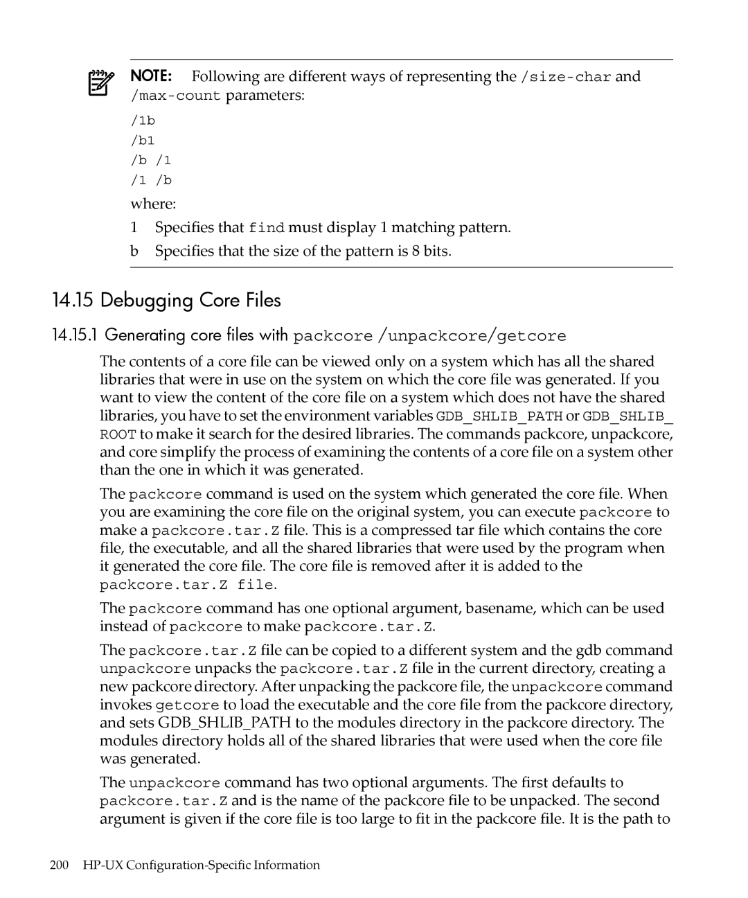 HP gnu source-level debugger 5992-4701 manual Debugging Core Files, Generating core files with packcore /unpackcore/getcore 