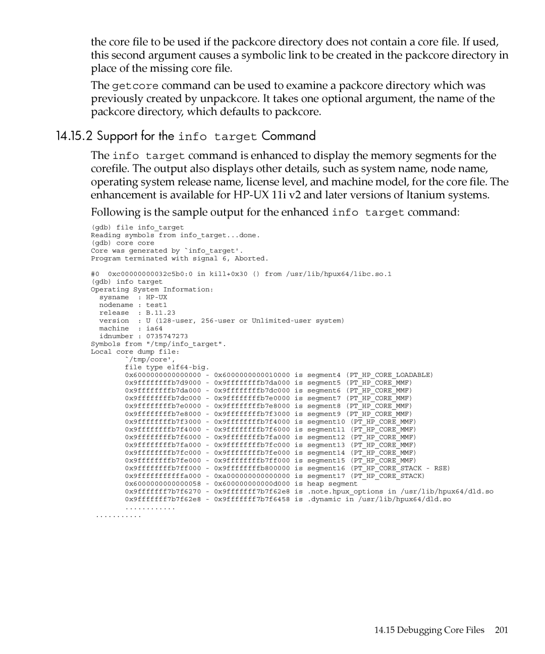 HP gnu source-level debugger 5992-4701 manual Support for the info target Command 