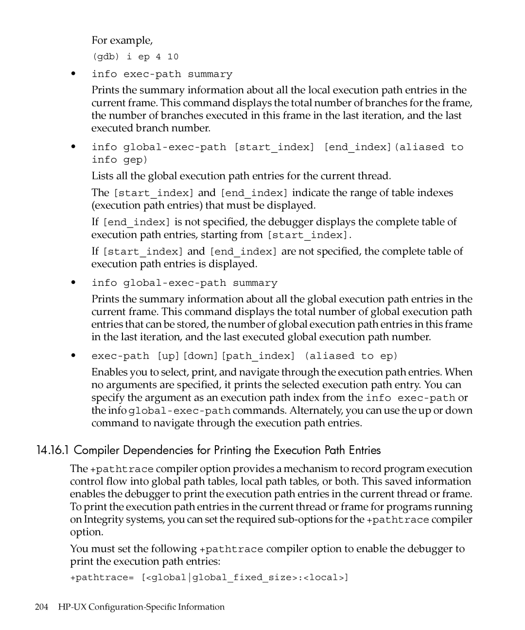 HP gnu source-level debugger 5992-4701 manual Info exec-path summary, Info global-exec-path summary 