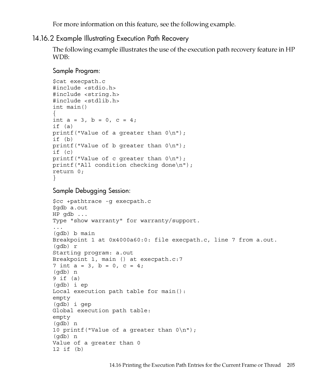 HP gnu source-level debugger 5992-4701 manual Example Illustrating Execution Path Recovery, Sample Program 