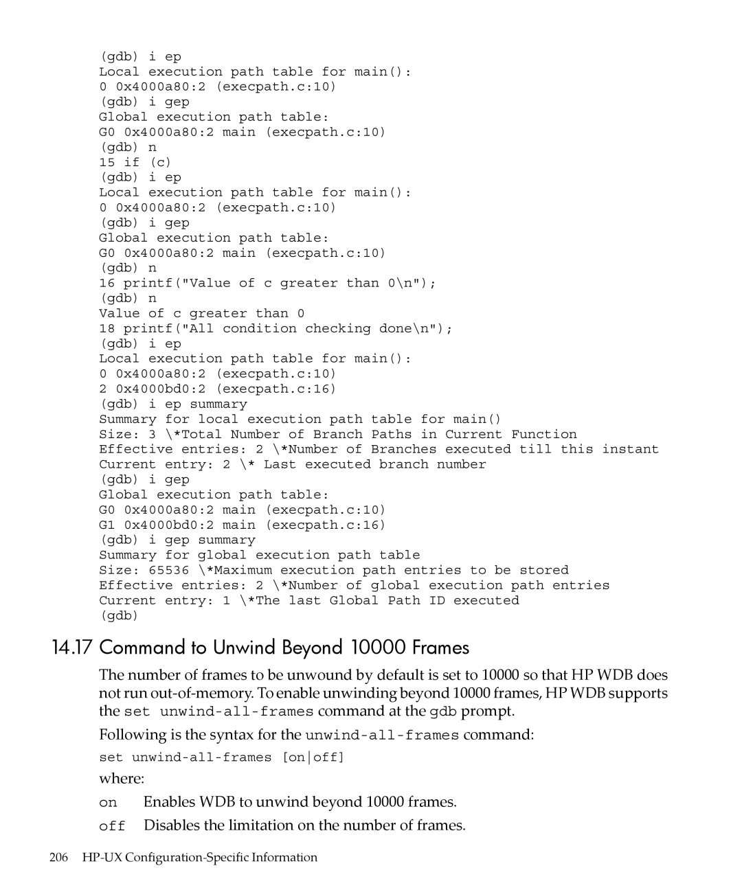 HP gnu source-level debugger 5992-4701 manual Command to Unwind Beyond 10000 Frames 