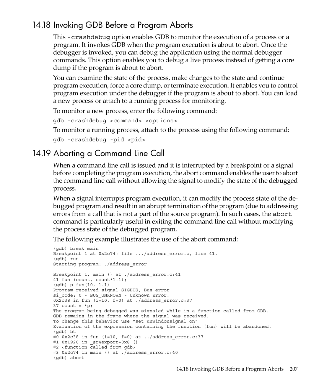 HP gnu source-level debugger 5992-4701 manual Invoking GDB Before a Program Aborts, Aborting a Command Line Call 