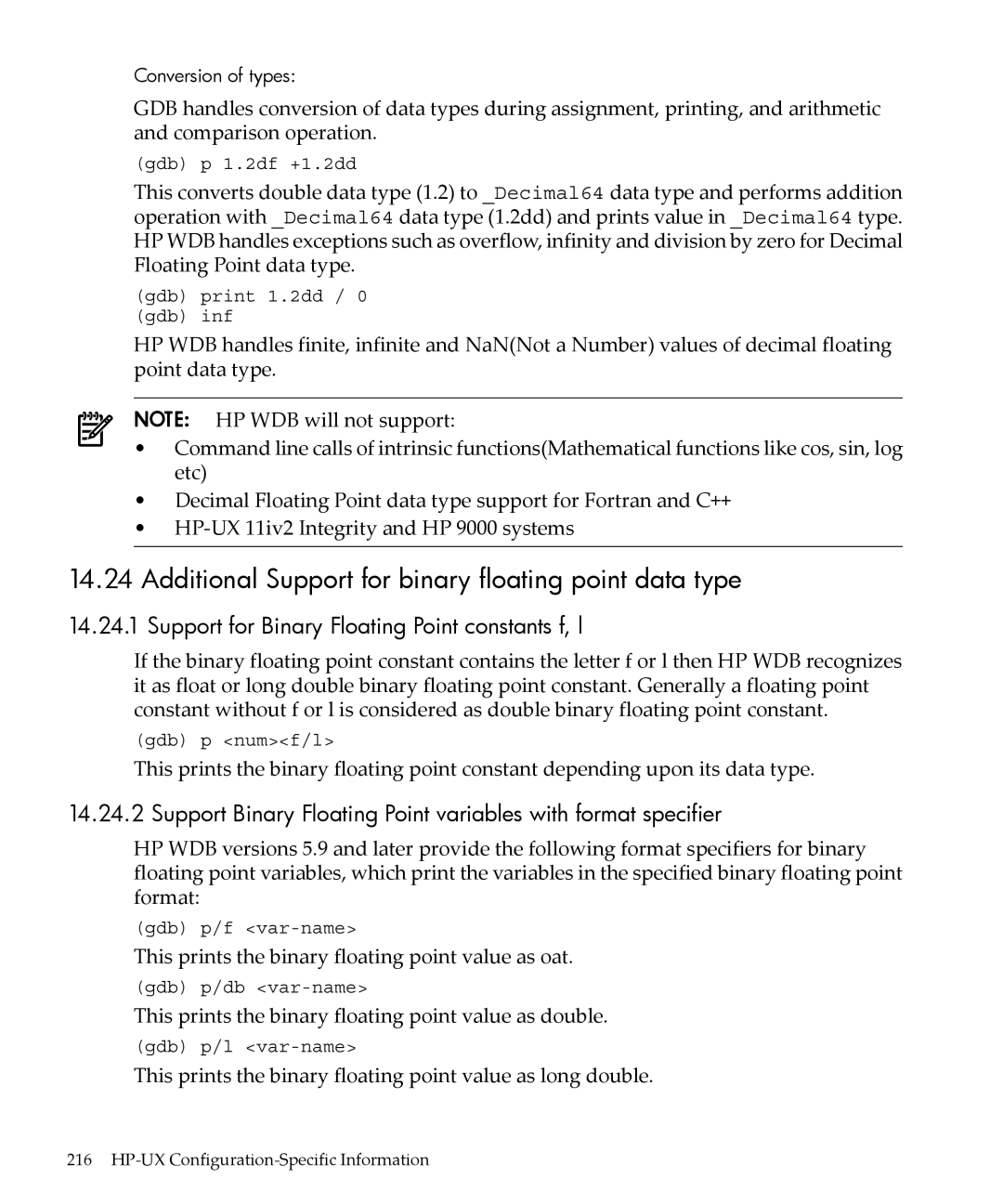 HP gnu source-level debugger 5992-4701 manual Additional Support for binary floating point data type 