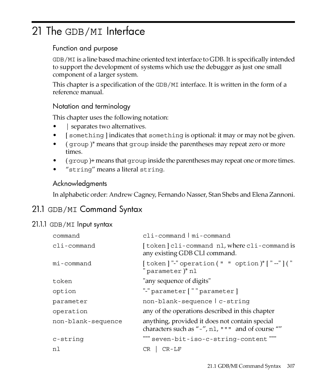 HP gnu source-level debugger 5992-4701 manual GDB/MI Interface, 21.1 GDB/MI Command Syntax 