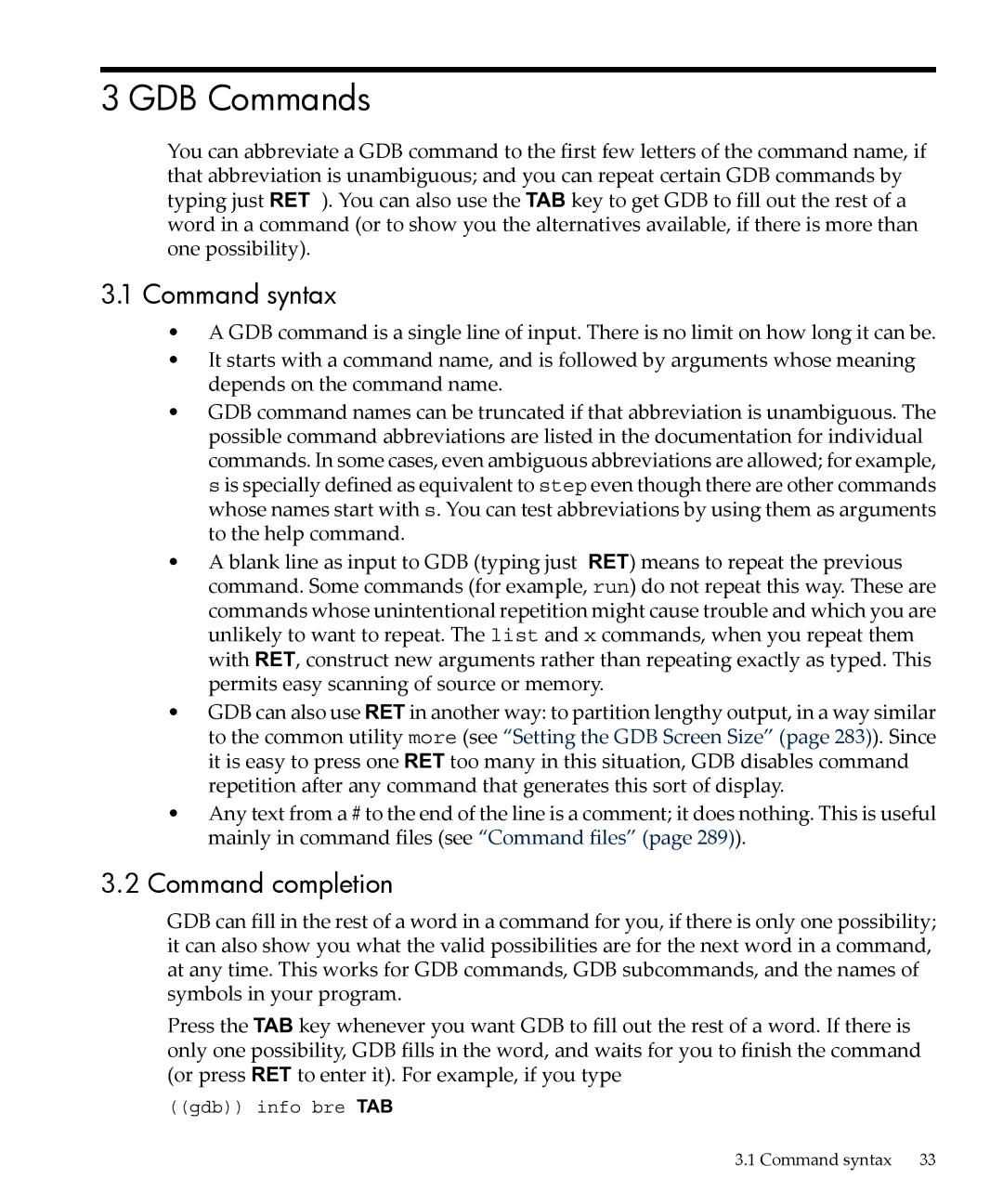 HP gnu source-level debugger 5992-4701 manual GDB Commands, Command syntax, Command completion 