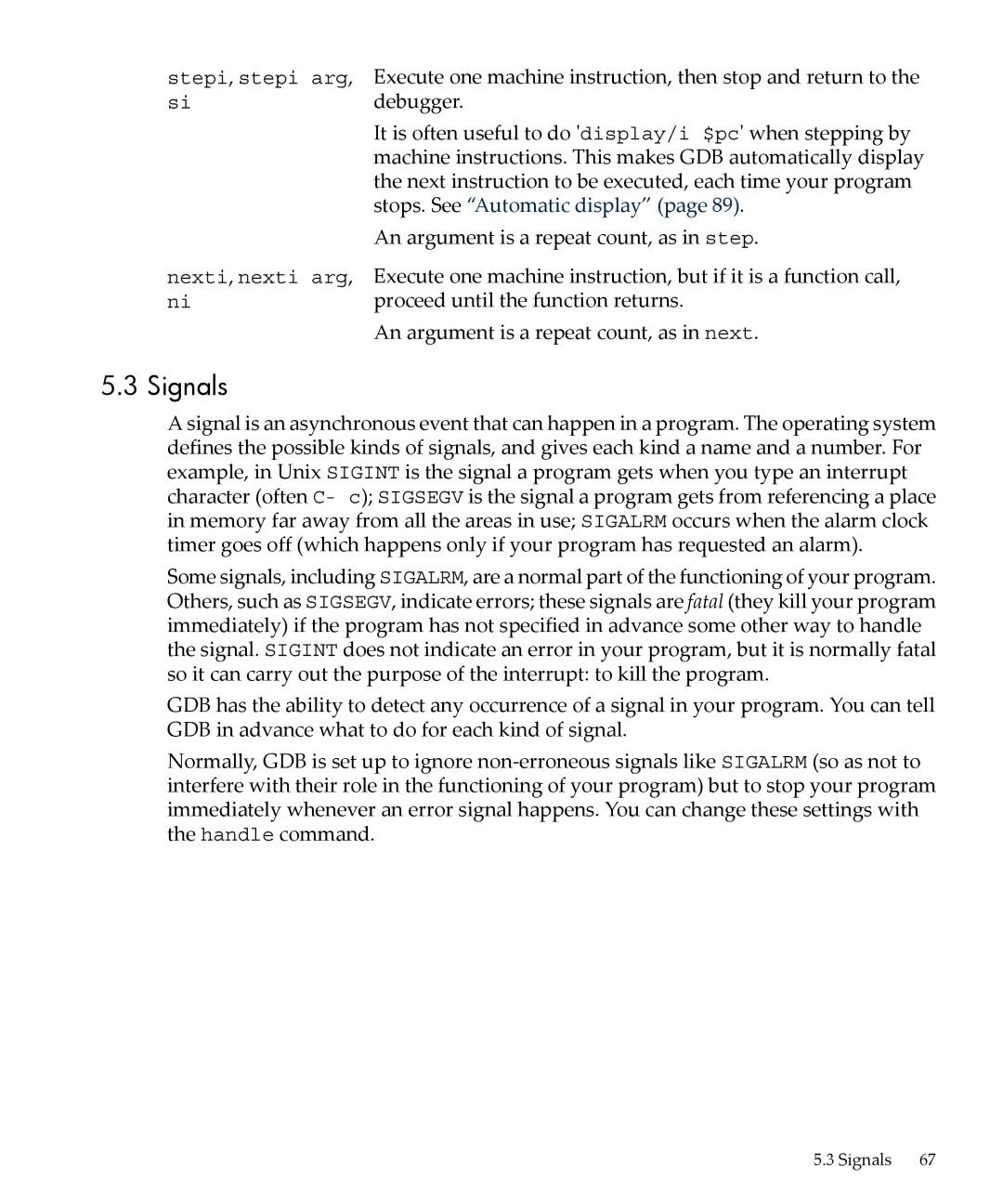 HP gnu source-level debugger 5992-4701 manual Signals, Stops. See Automatic display 