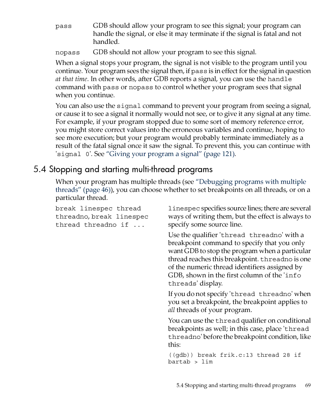 HP gnu source-level debugger 5992-4701 manual Stopping and starting multi-thread programs 