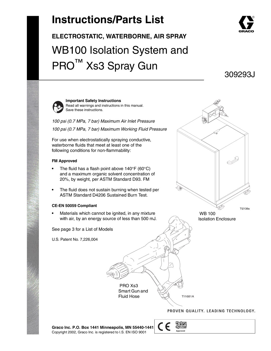 HP GRACO OR PRO TI1681A manual Instructions/Parts List 