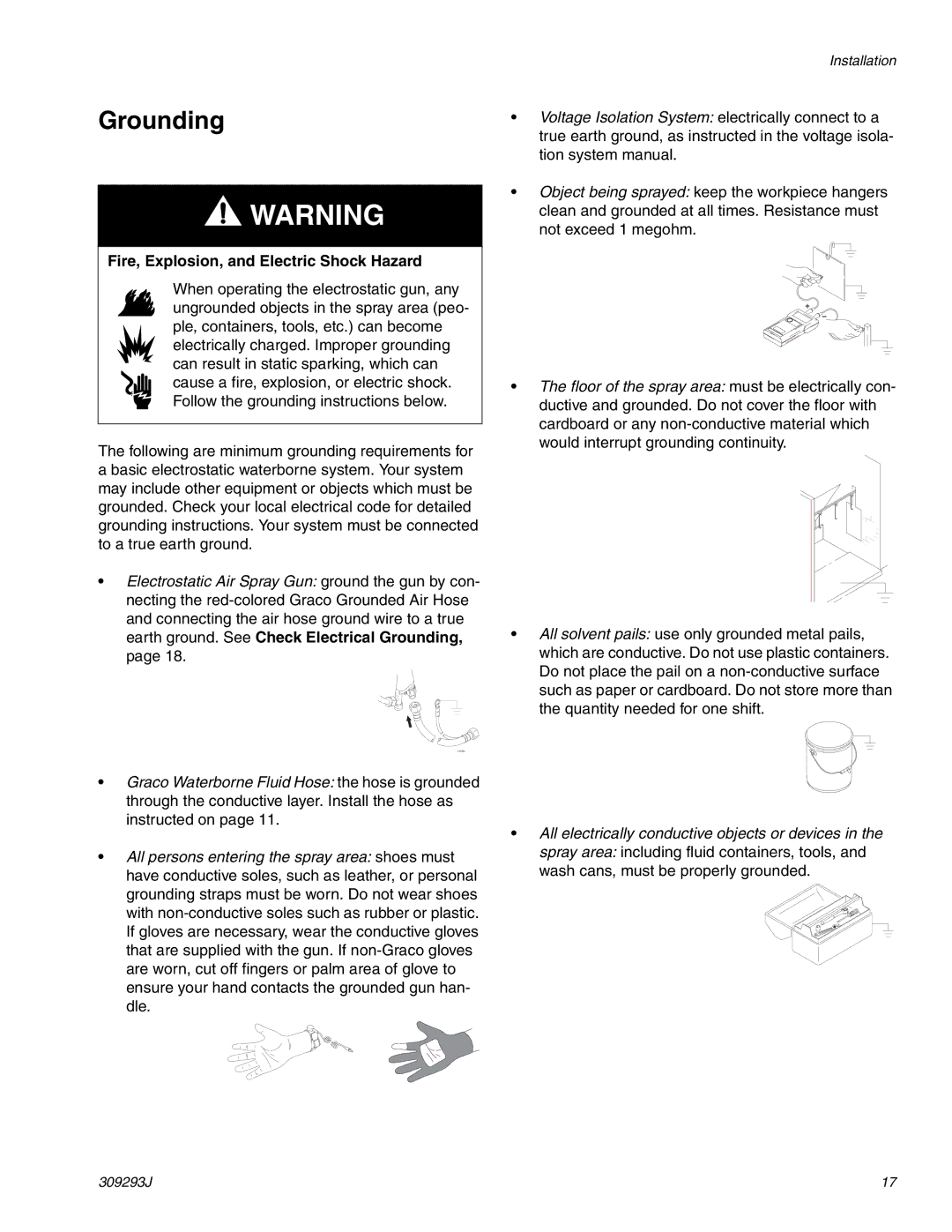 HP GRACO OR PRO TI1681A manual Grounding, Fire, Explosion, and Electric Shock Hazard 