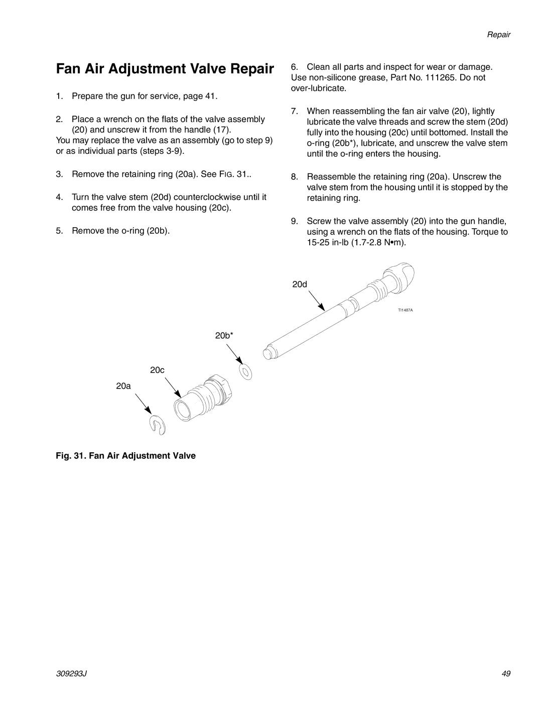 HP GRACO OR PRO TI1681A manual Fan Air Adjustment Valve Repair 