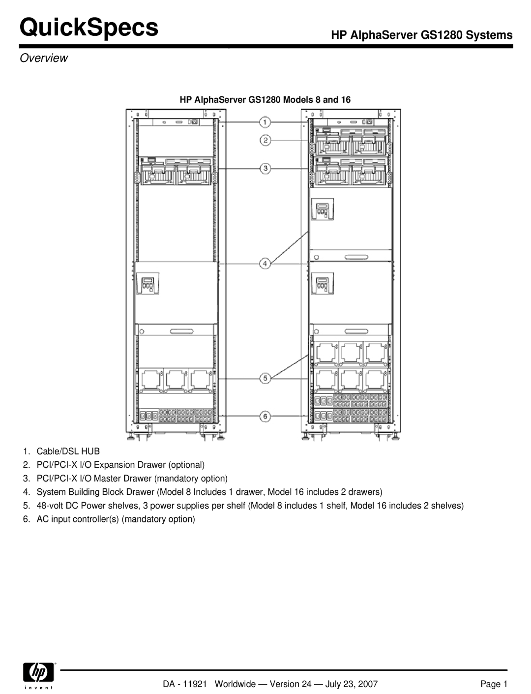 HP manual QuickSpecs, HP AlphaServer GS1280 Models 8 