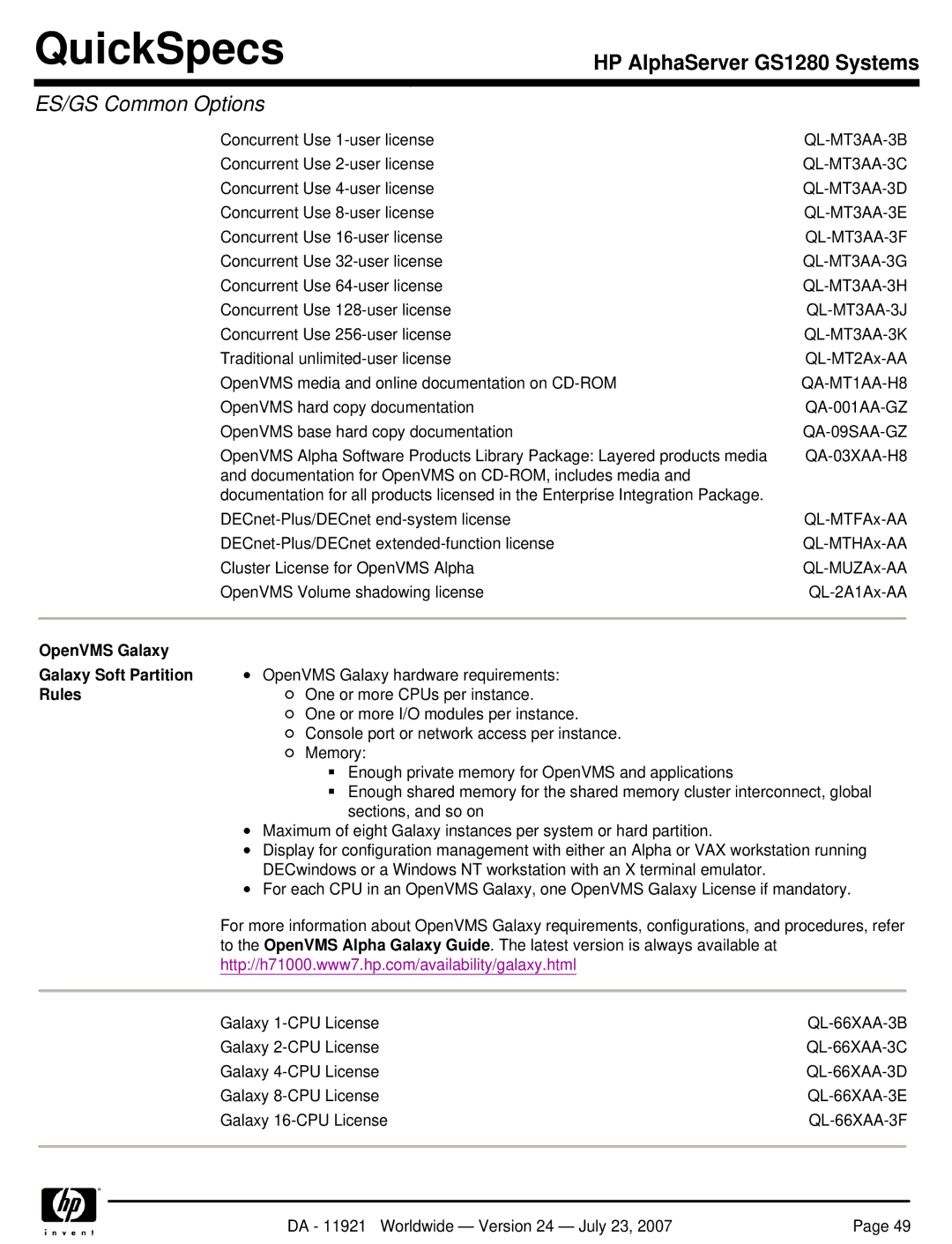 HP GS1280 manual OpenVMS Galaxy Galaxy Soft Partition, Rules 