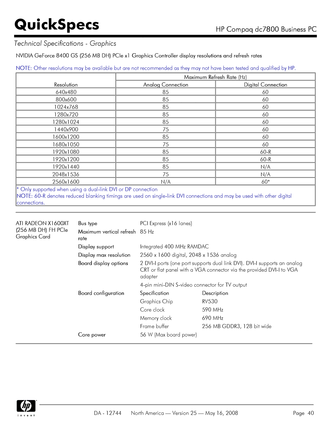 HP Gtech G-Technology G-Drive Mobile 1 Tb External Hard Drive DC7800 manual ATI Radeon X1600XT, Rate Display support 