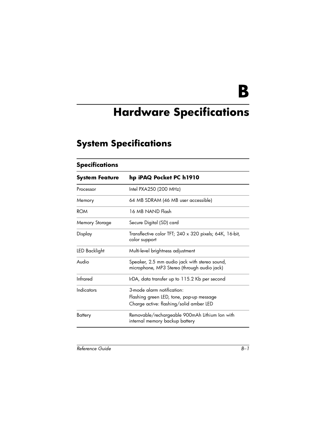 HP H1910e manual Hardware Specifications, System Specifications 