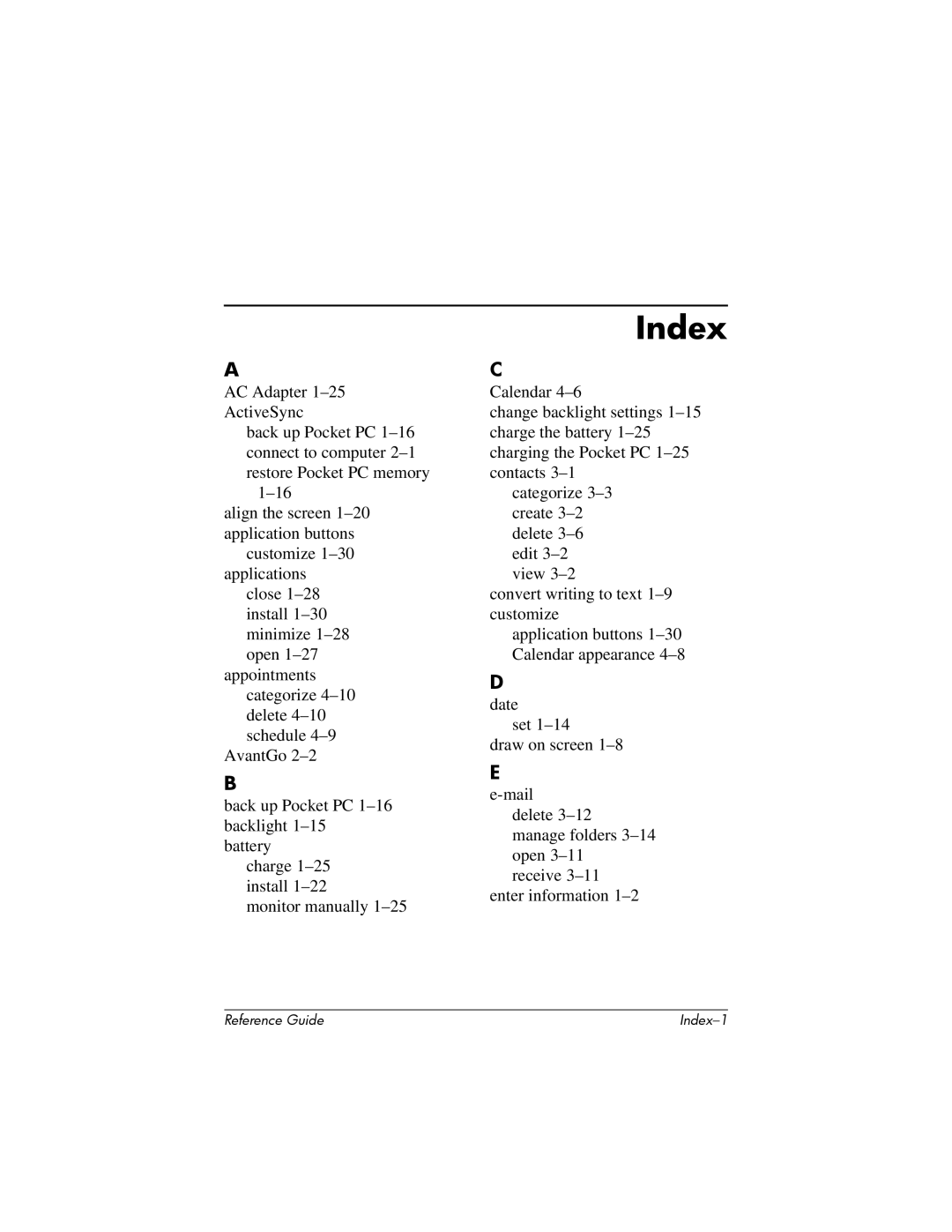 HP H1910e manual Index 