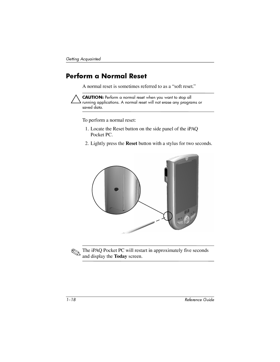 HP H1910e manual Perform a Normal Reset 