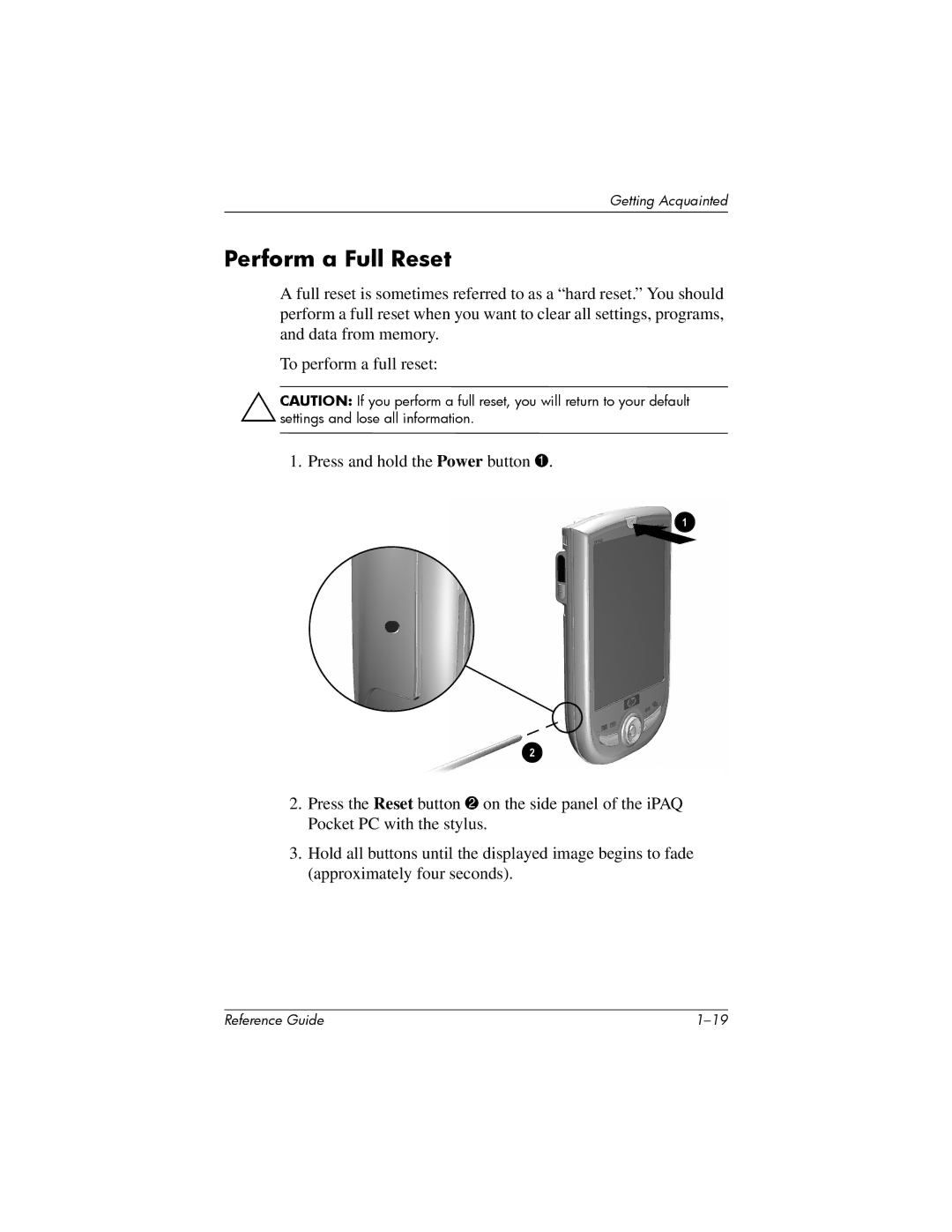 HP H1910e manual Perform a Full Reset 