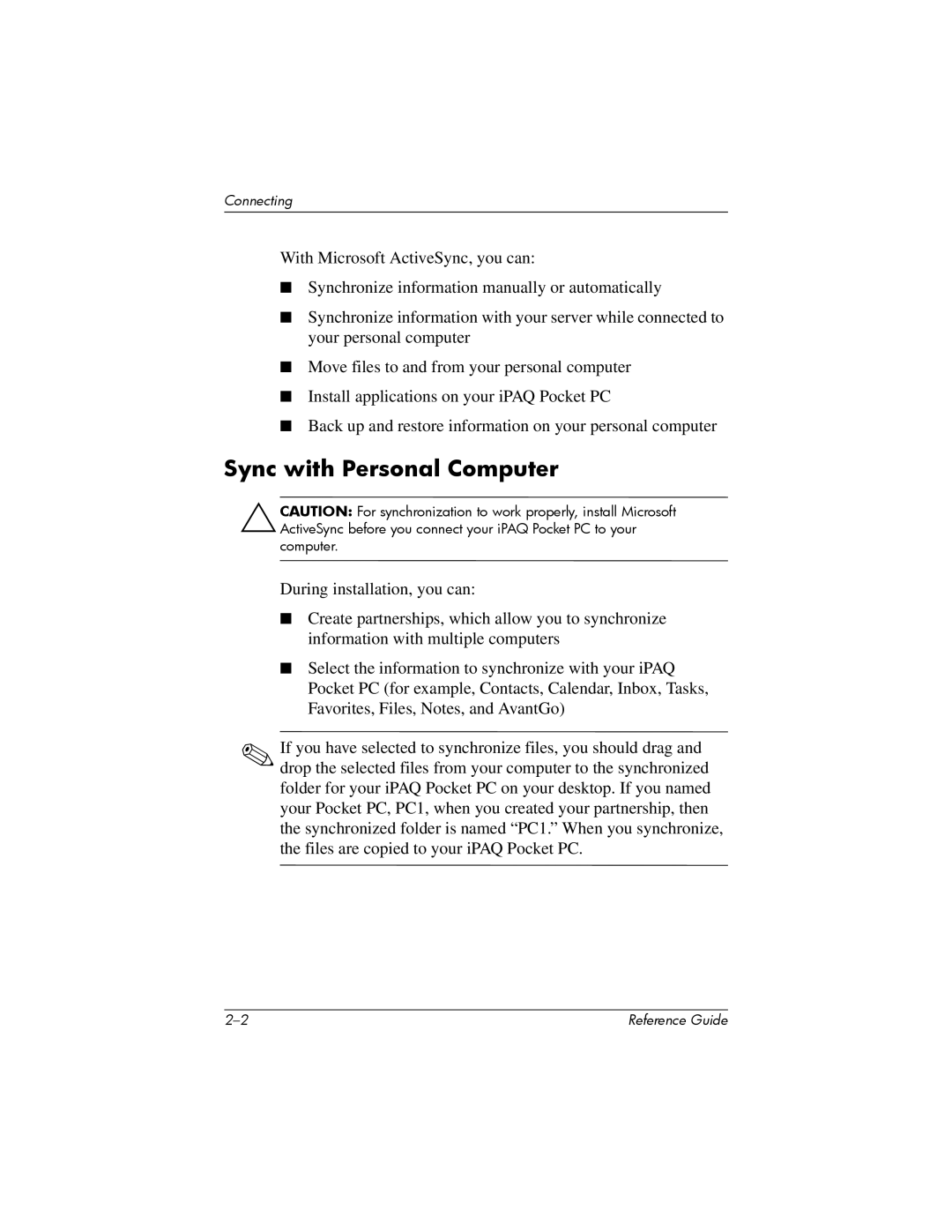 HP H1910e manual Sync with Personal Computer 